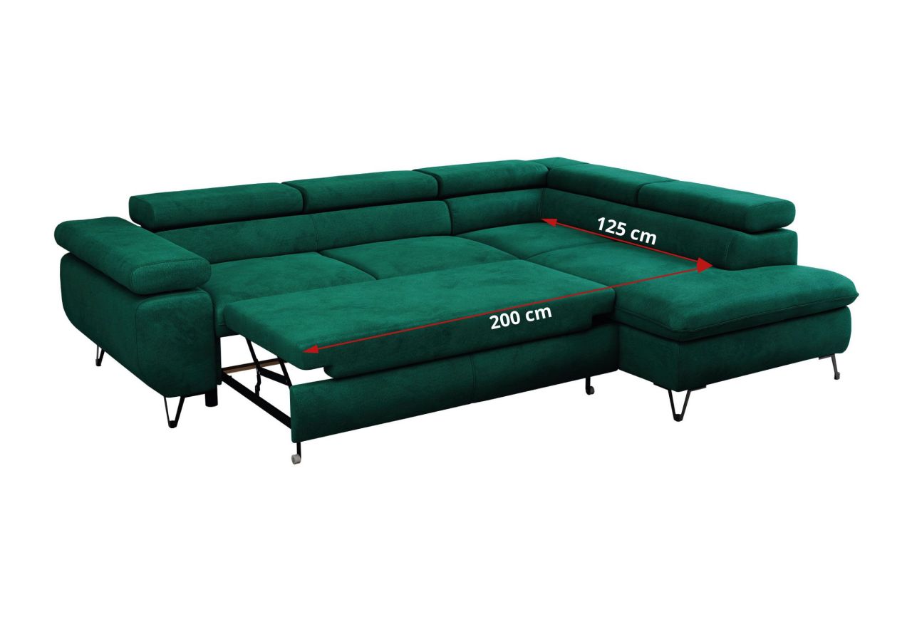 Narożnik PEDRO L - strona prawa - ciemnozielony, welwet