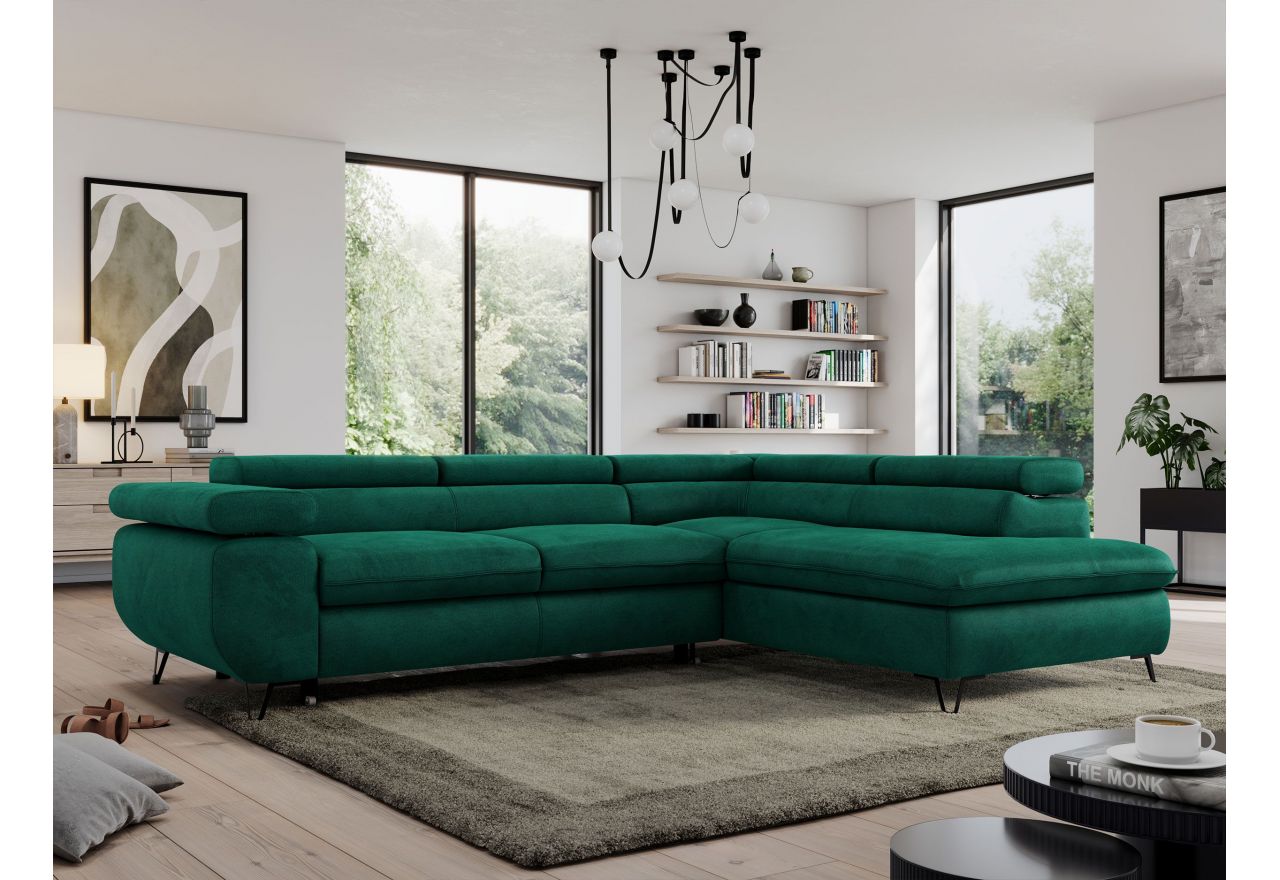 Narożnik PEDRO L - strona prawa - ciemnozielony, welwet