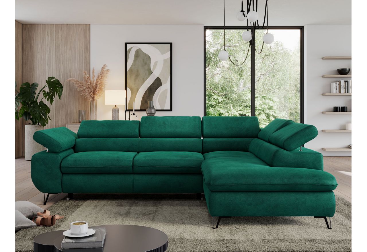 Narożnik PEDRO L - strona prawa - ciemnozielony, welwet