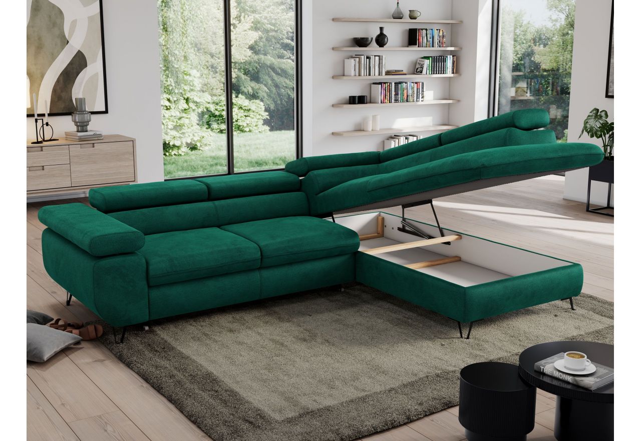 Narożnik PEDRO L - strona prawa - ciemnozielony, welwet