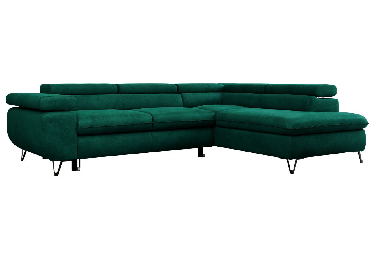 Narożnik PEDRO L - strona prawa - ciemnozielony, welwet
