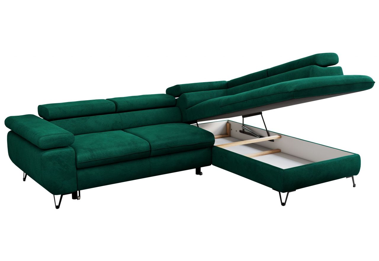 Narożnik PEDRO L - strona prawa - ciemnozielony, welwet