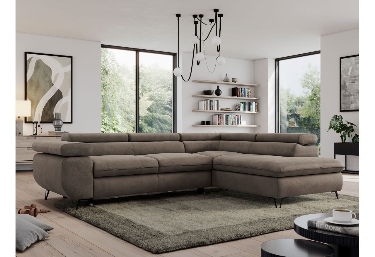 Narożnik PEDRO L - strona prawa - brązowy, welwet