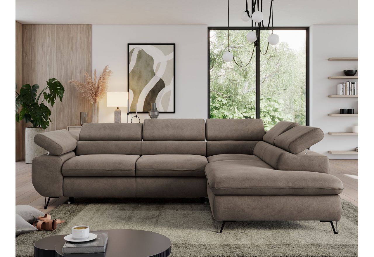 Narożnik PEDRO L - strona prawa - brązowy, welwet