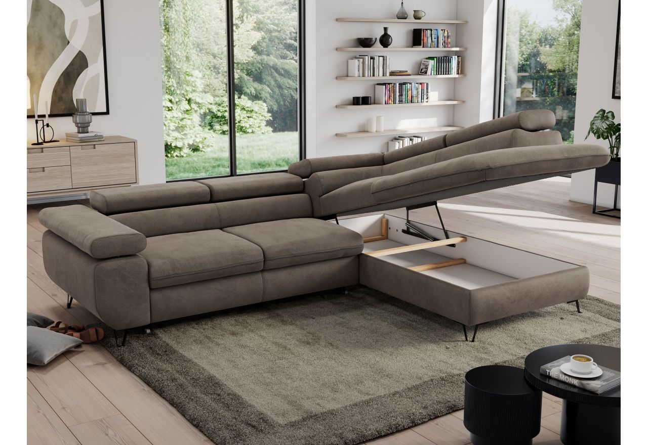 Narożnik PEDRO L - strona prawa - brązowy, welwet