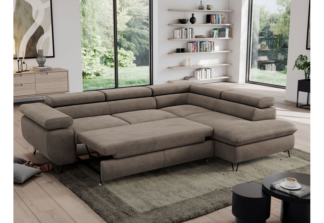 Narożnik PEDRO L - strona prawa - brązowy, welwet