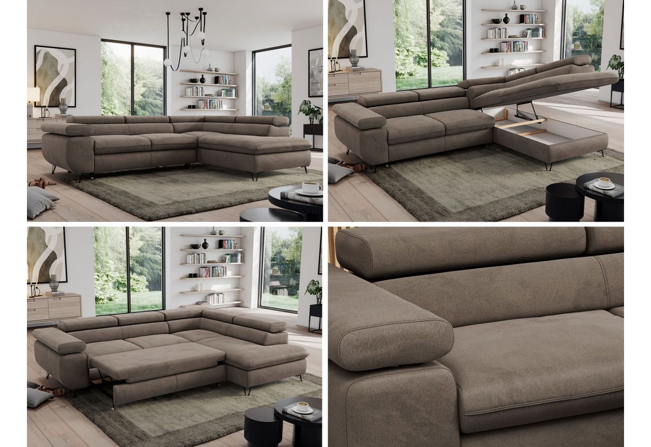 Narożnik PEDRO L - strona prawa - brązowy, welwet