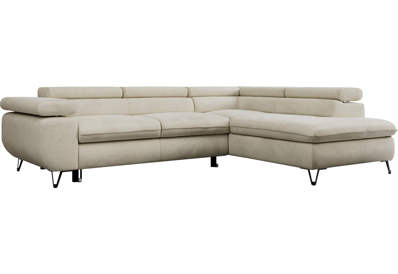 Narożnik PEDRO L - strona prawa - beżowy, welwet