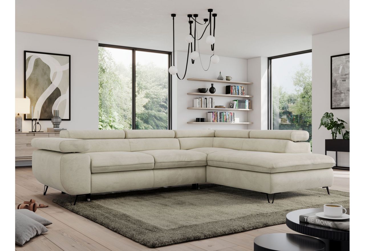 Narożnik PEDRO L - strona prawa - beżowy, welwet