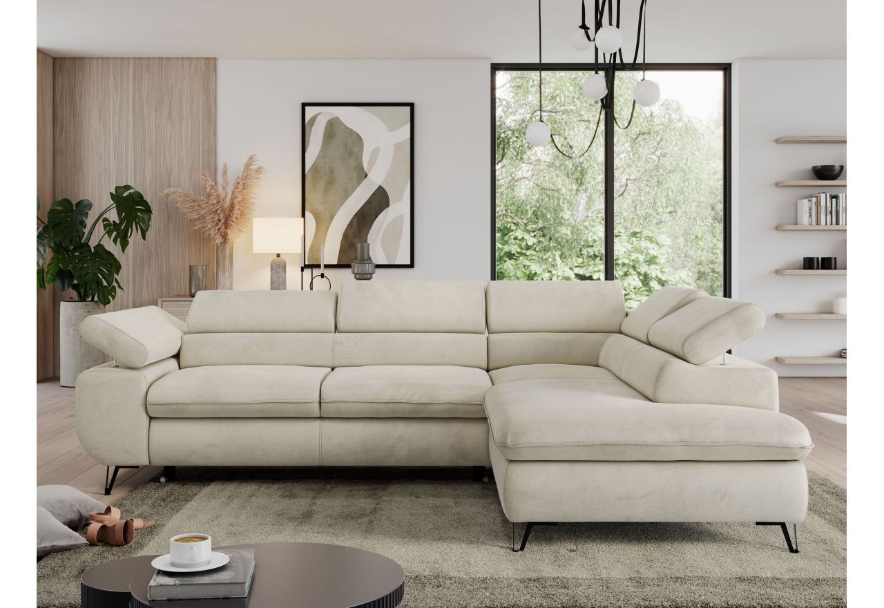 Narożnik PEDRO L - strona prawa - beżowy, welwet