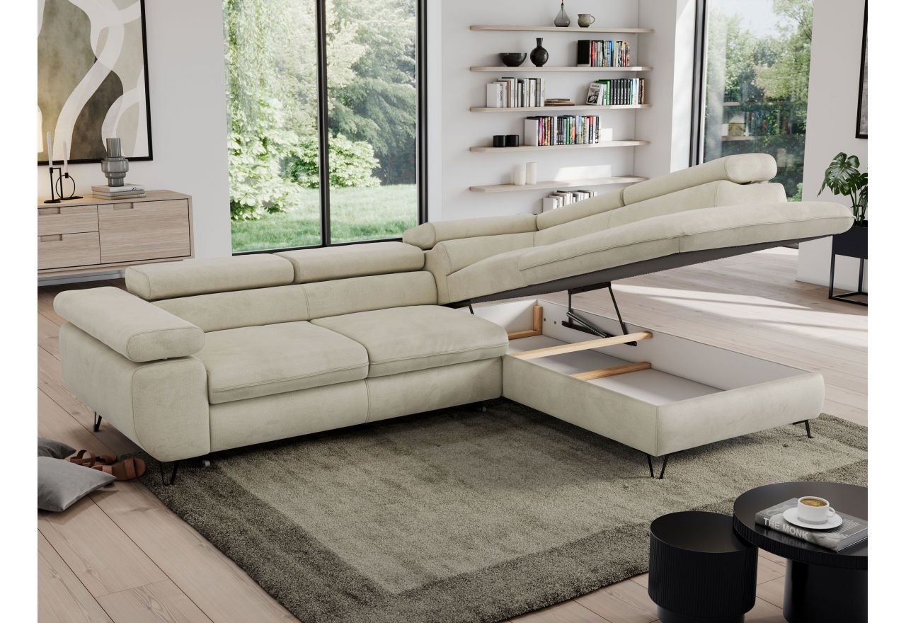 Narożnik PEDRO L - strona prawa - beżowy, welwet