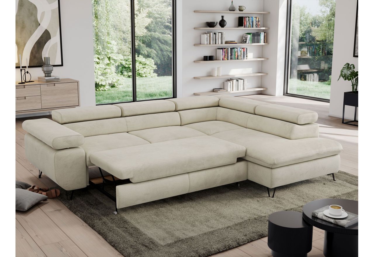 Narożnik PEDRO L - strona prawa - beżowy, welwet