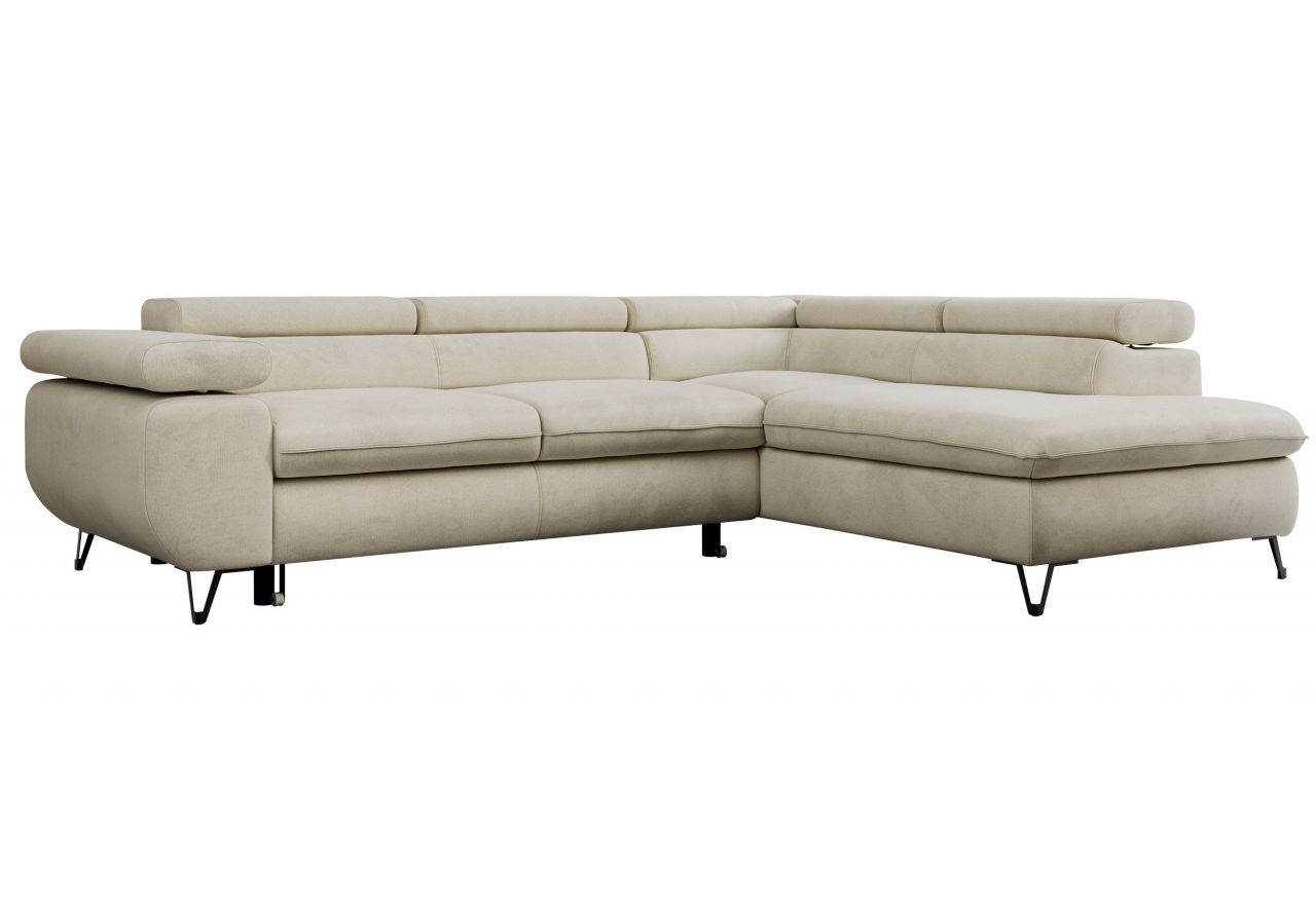 Narożnik PEDRO L - strona prawa - beżowy, welwet