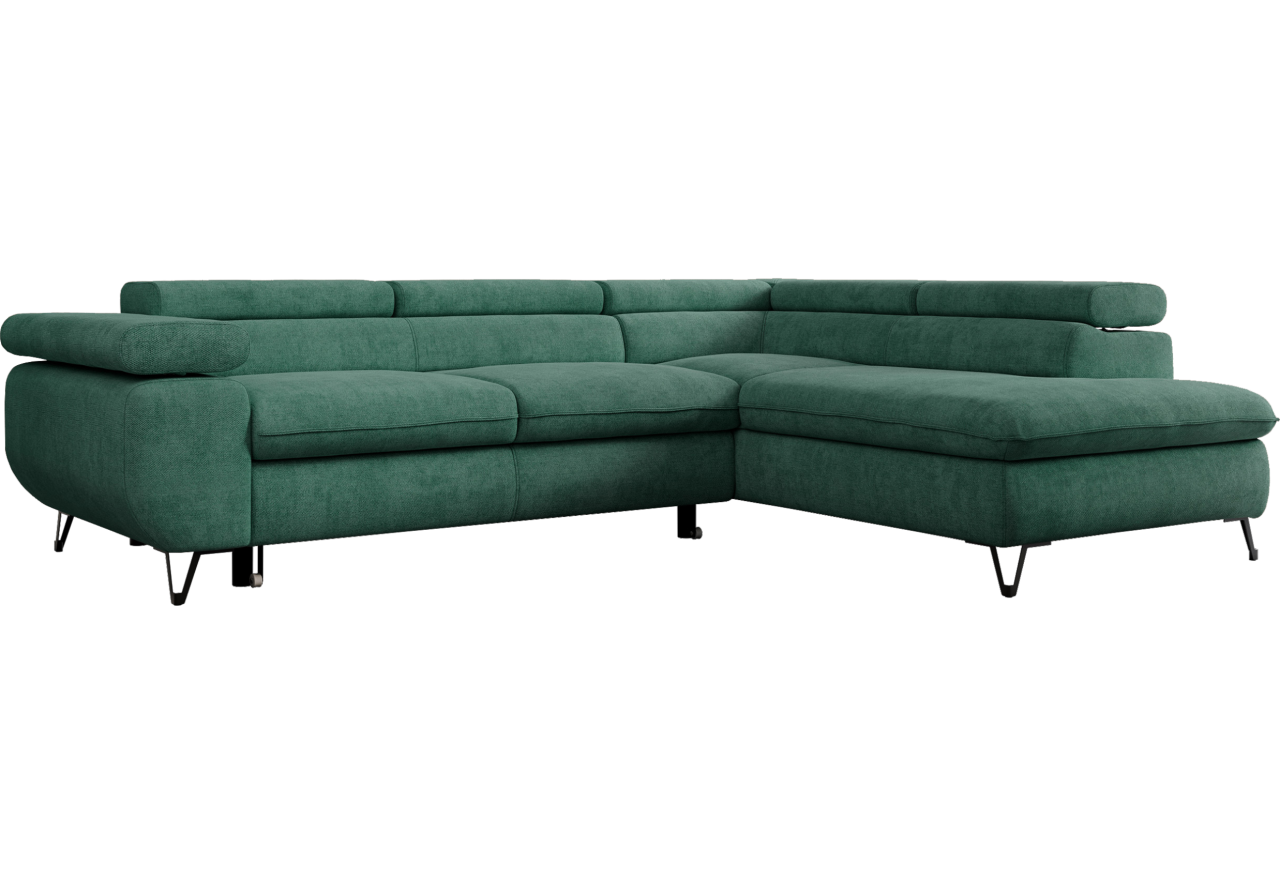 Narożnik PEDRO L - strona prawa - ciemnozielony, struktura