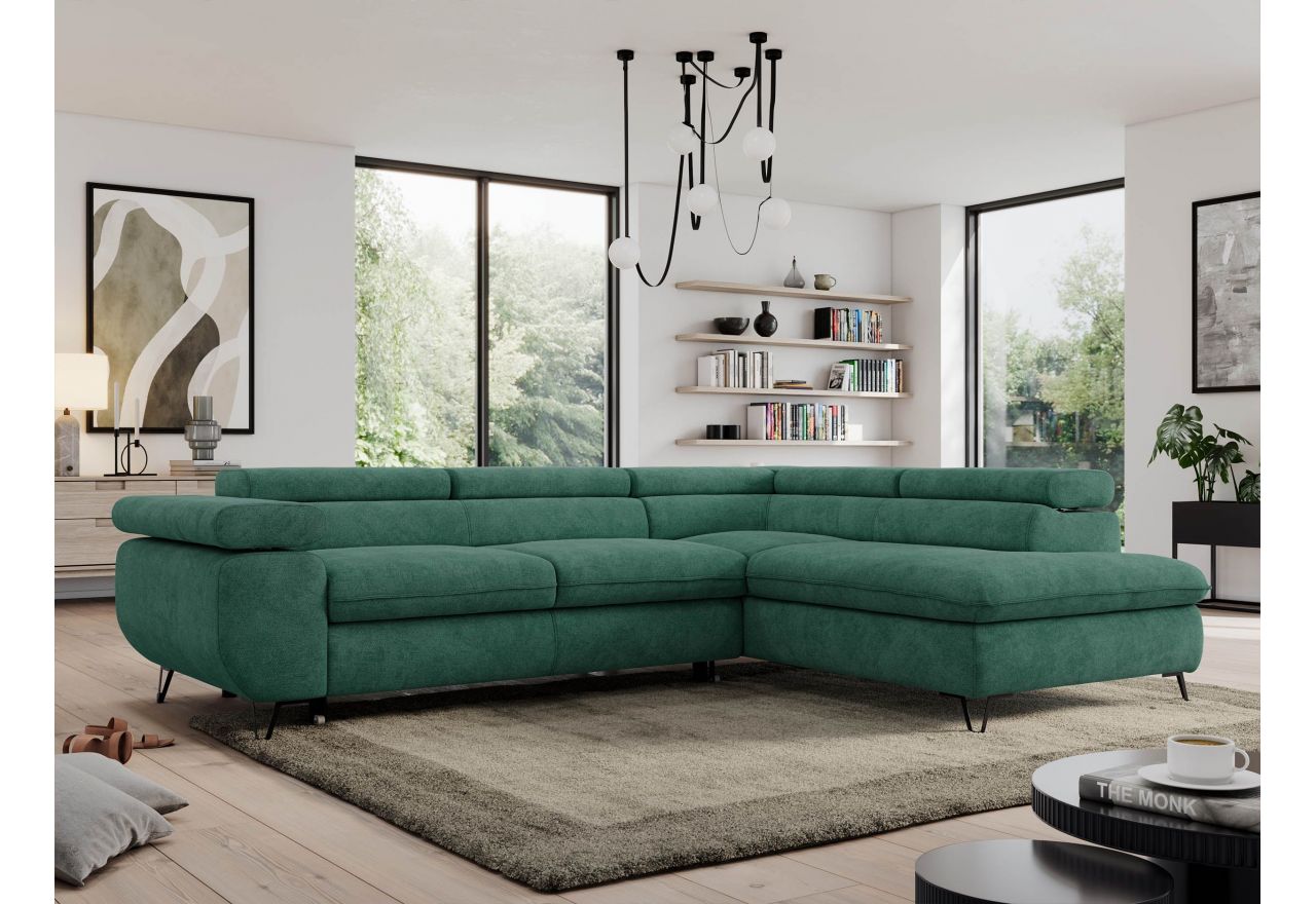 Narożnik PEDRO L - strona prawa - ciemnozielony, struktura