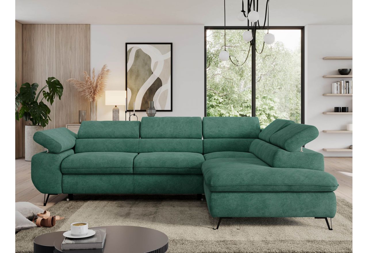 Narożnik PEDRO L - strona prawa - ciemnozielony, struktura