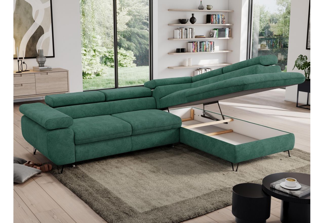 Narożnik PEDRO L - strona prawa - ciemnozielony, struktura