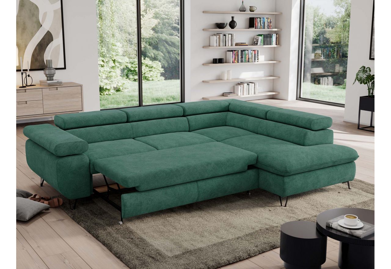 Narożnik PEDRO L - strona prawa - ciemnozielony, struktura