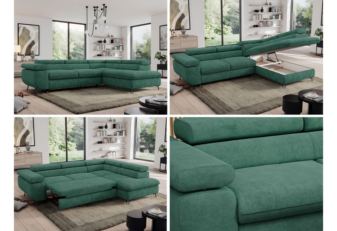 Narożnik PEDRO L - strona prawa - ciemnozielony, struktura