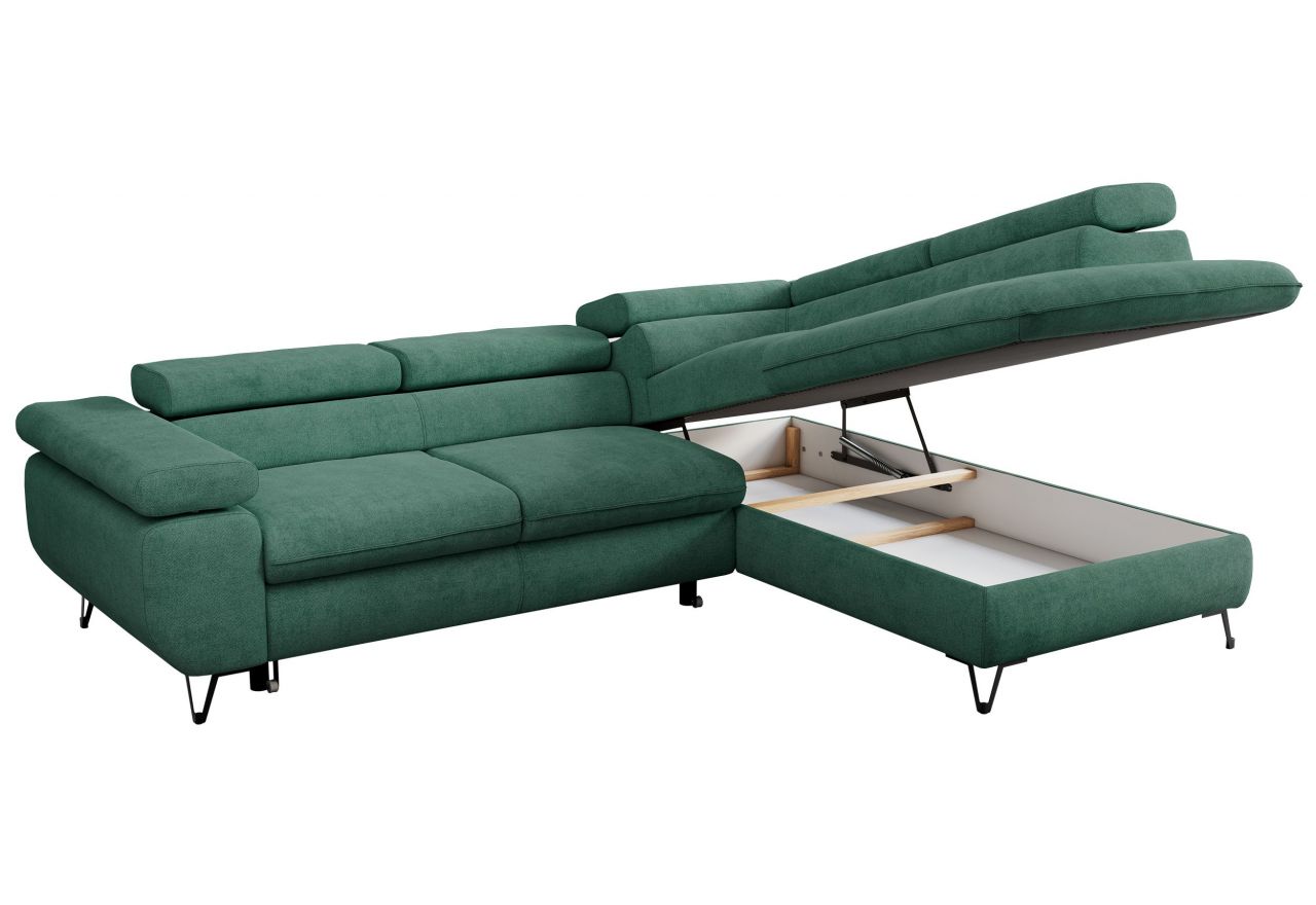 Narożnik PEDRO L - strona prawa - ciemnozielony, struktura