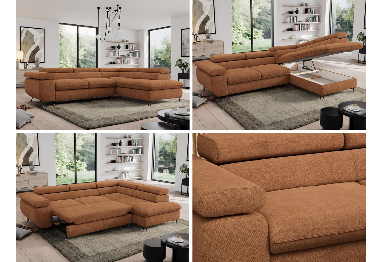 Narożnik PEDRO L - strona prawa - pomarańczowy, struktura