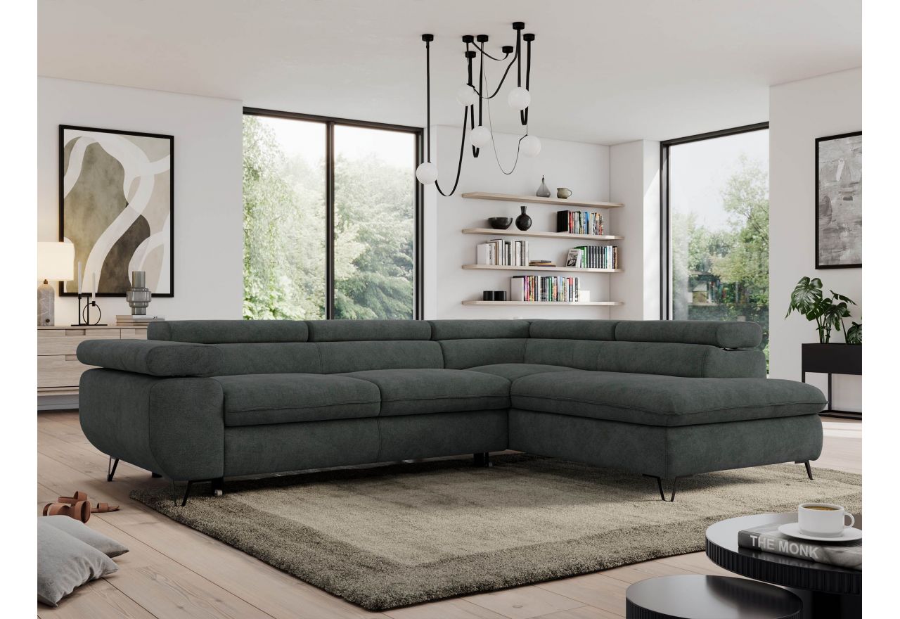 Narożnik PEDRO L - strona prawa - ciemnoszary, struktura