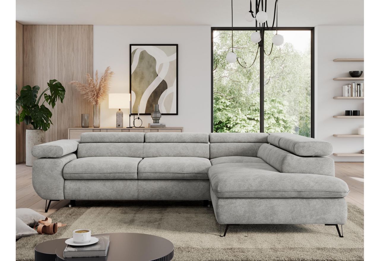 Narożnik PEDRO L - strona prawa - jasnoszary, struktura