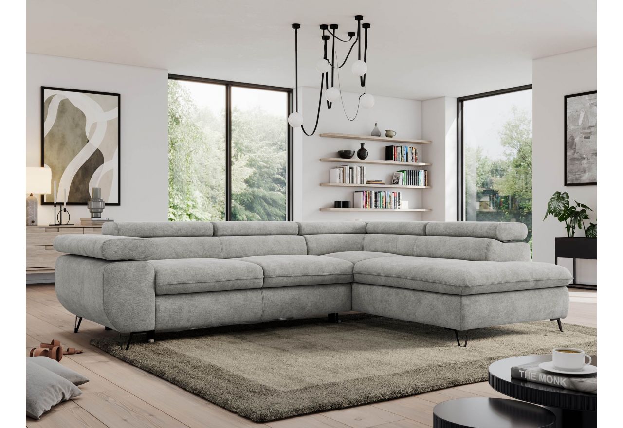 Narożnik PEDRO L - strona prawa - jasnoszary, struktura