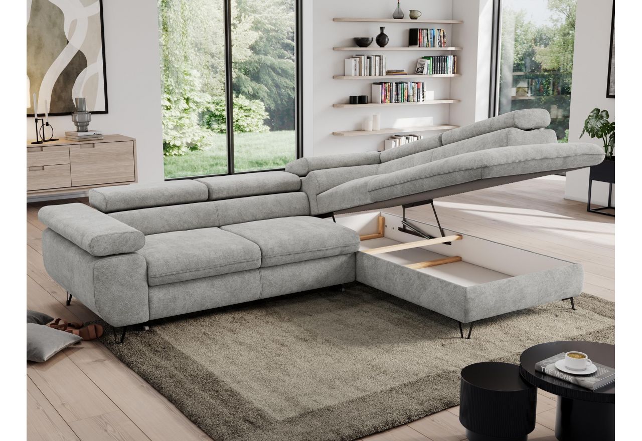 Narożnik PEDRO L - strona prawa - jasnoszary, struktura