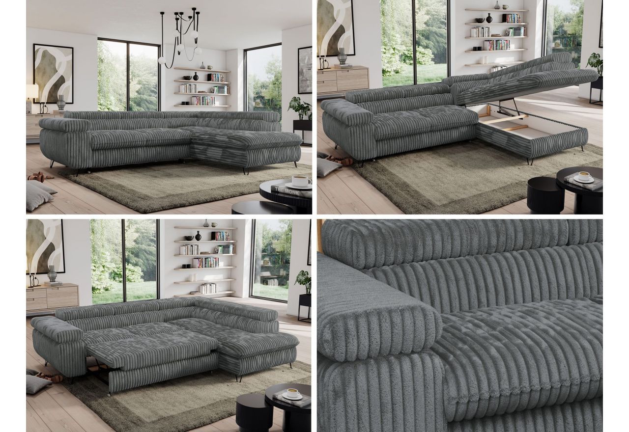 Narożnik PEDRO L - strona lewa - szary, sztruks