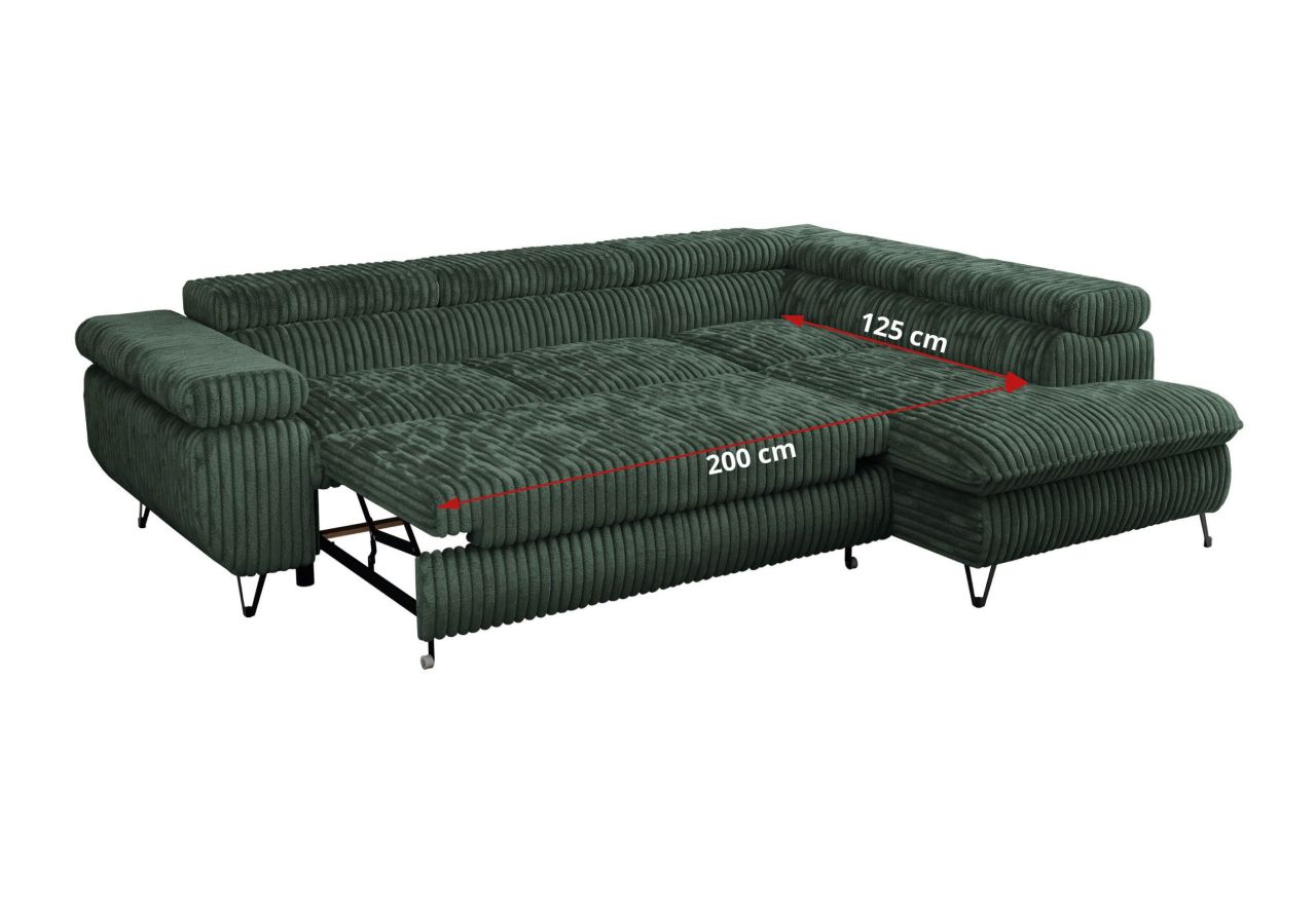 Narożnik PEDRO L - strona lewa - ciemnozielony, sztruks