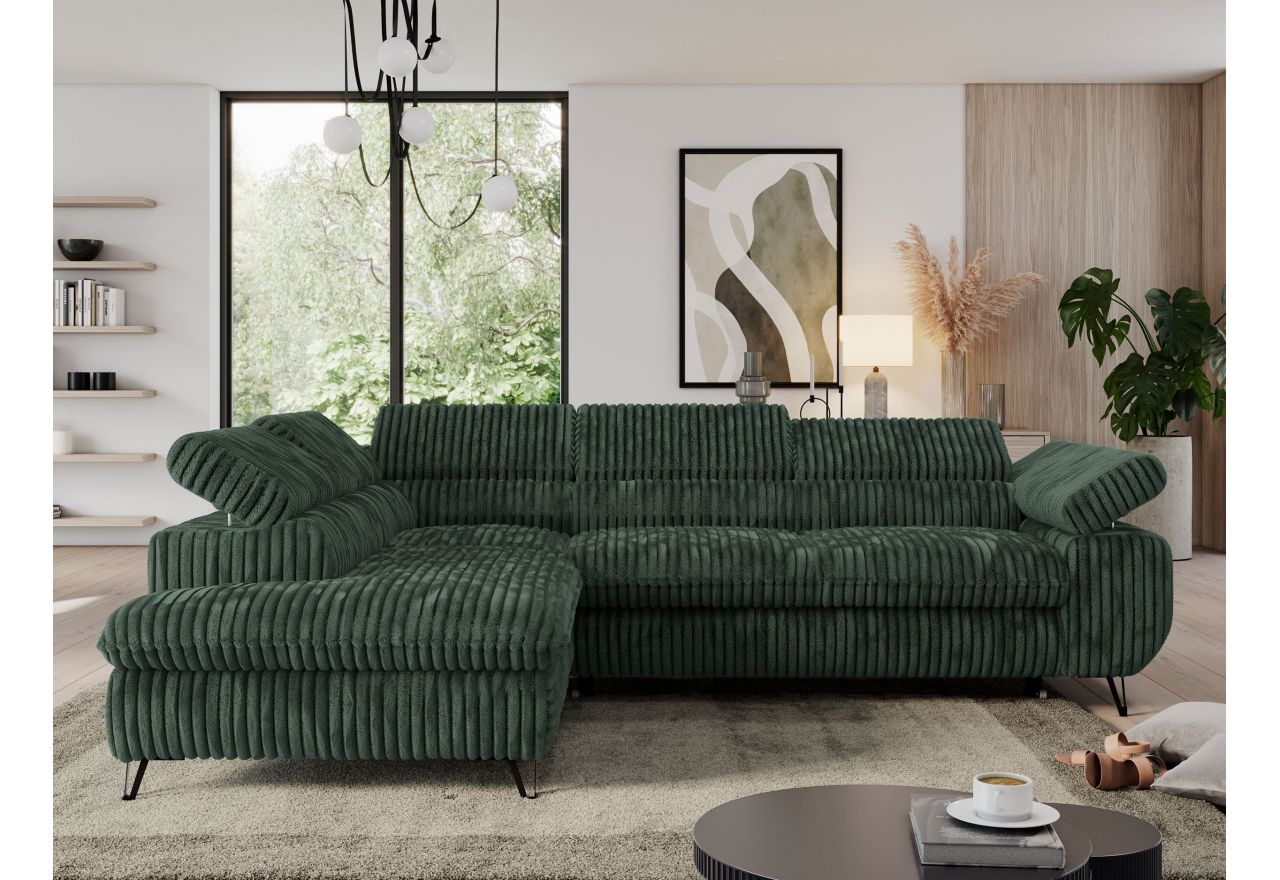 Narożnik PEDRO L - strona lewa - ciemnozielony, sztruks