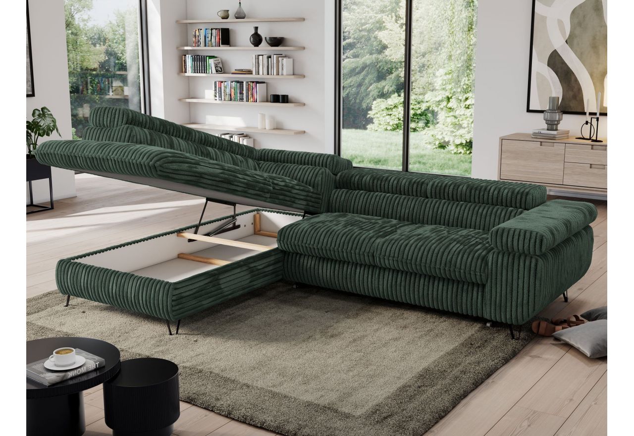 Narożnik PEDRO L - strona lewa - ciemnozielony, sztruks