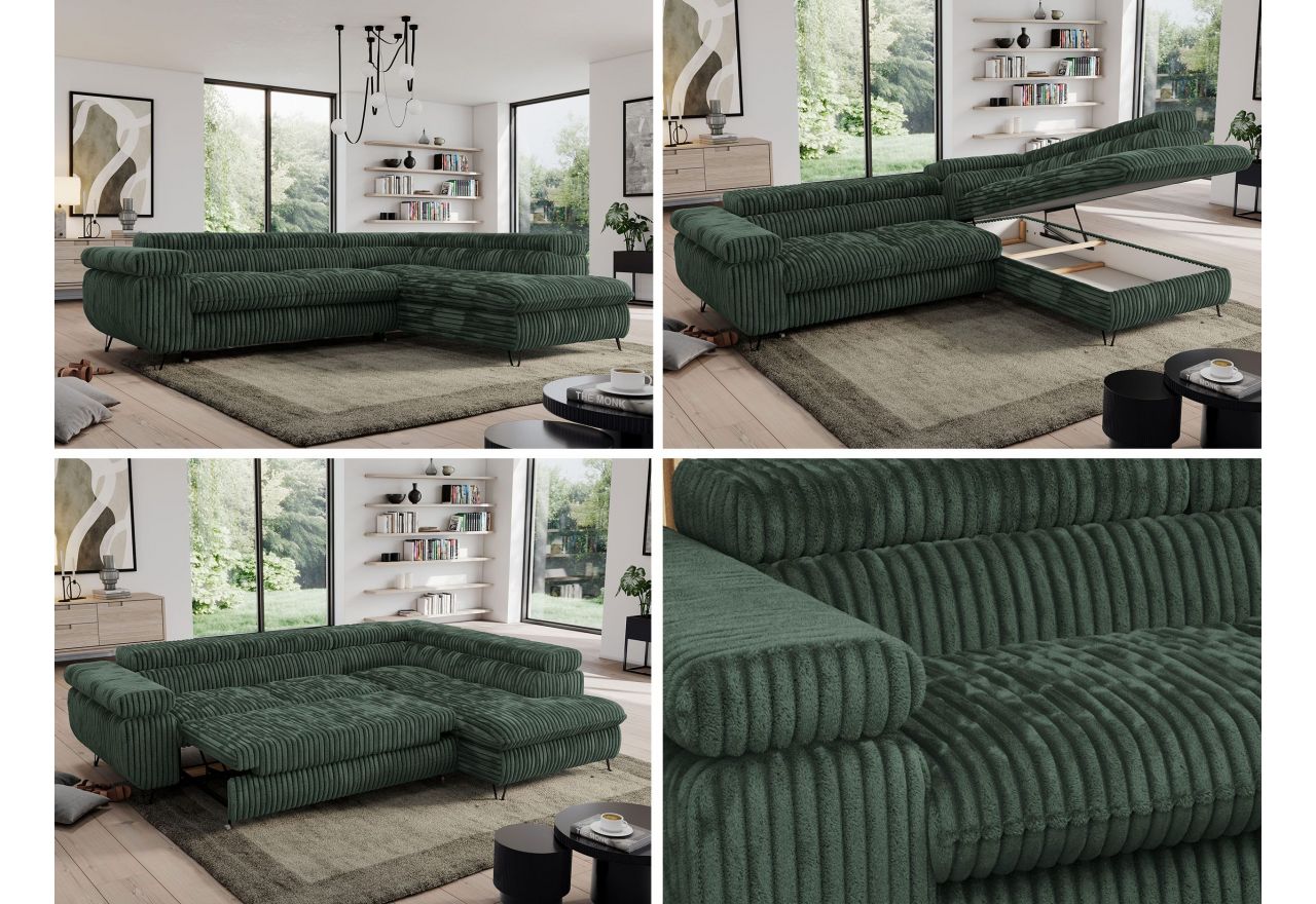 Narożnik PEDRO L - strona lewa - ciemnozielony, sztruks