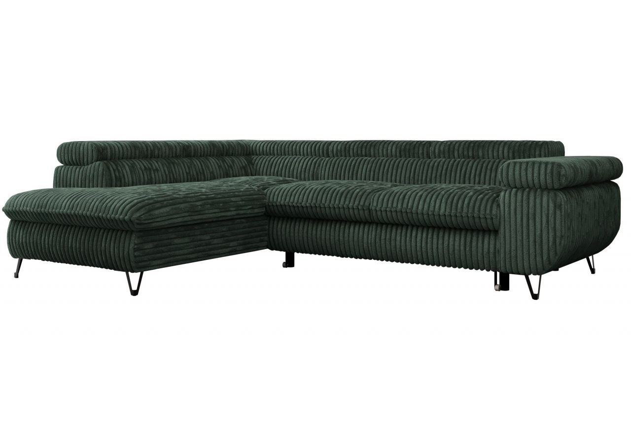 Narożnik PEDRO L - strona lewa - ciemnozielony, sztruks