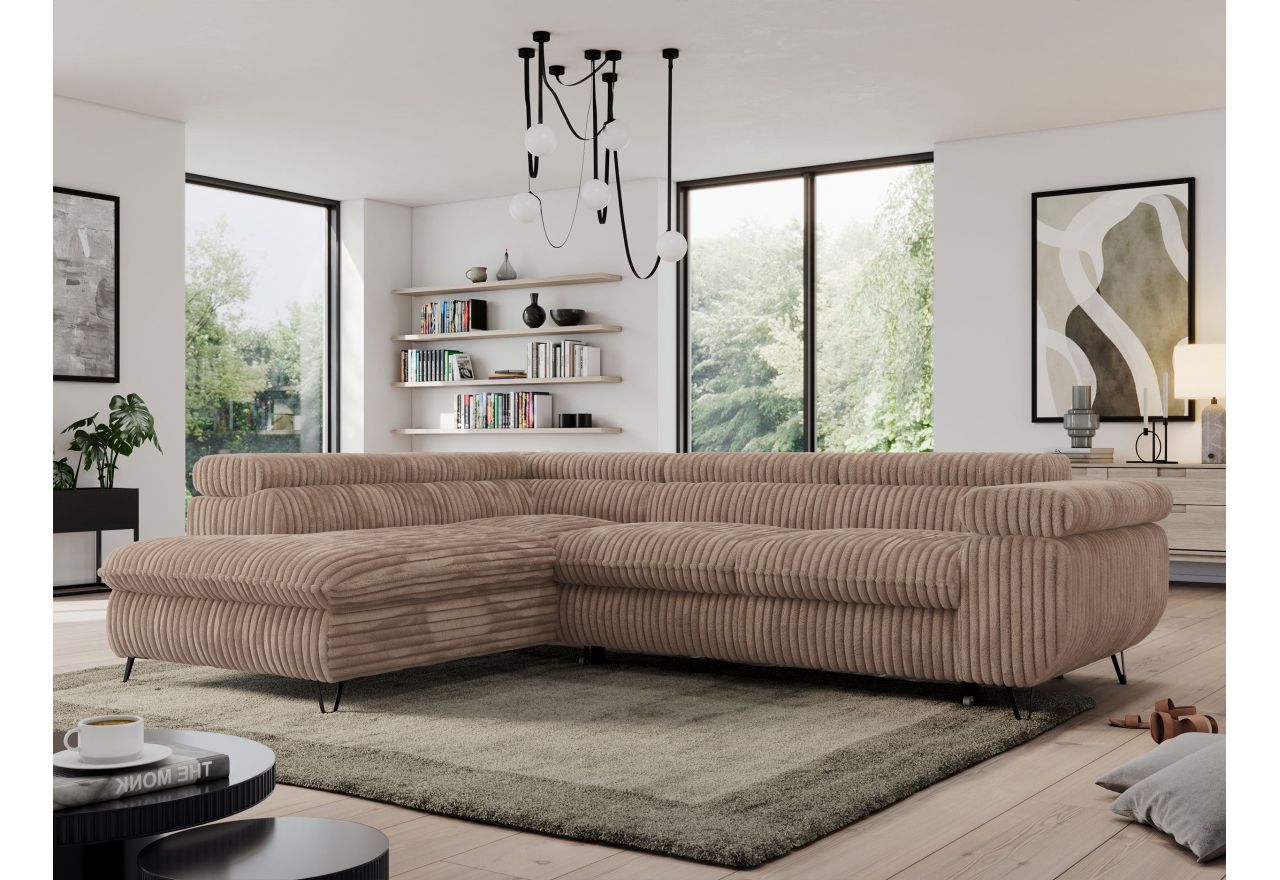 Narożnik PEDRO L - strona lewa - brązowy, sztruks