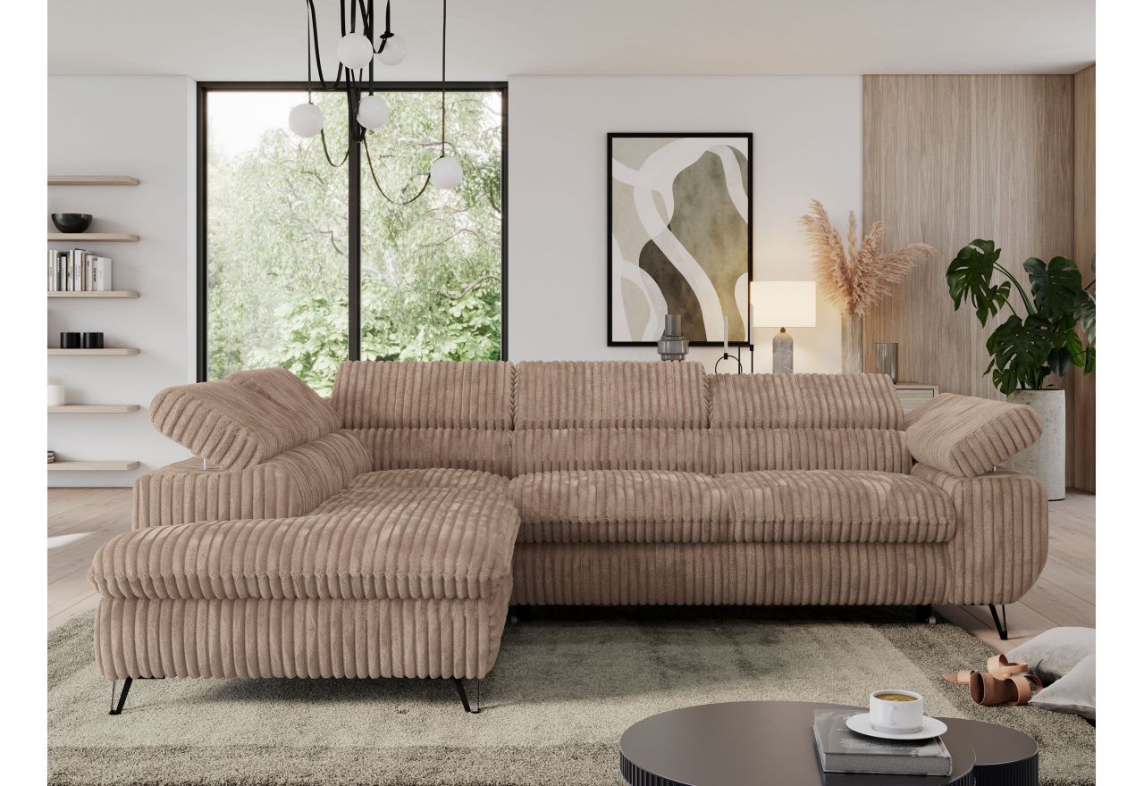 Narożnik PEDRO L - strona lewa - brązowy, sztruks