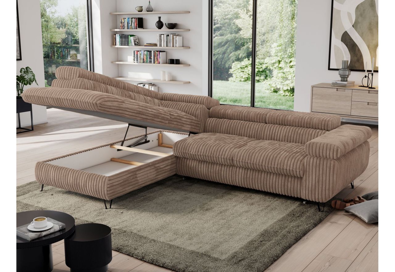 Narożnik PEDRO L - strona lewa - brązowy, sztruks