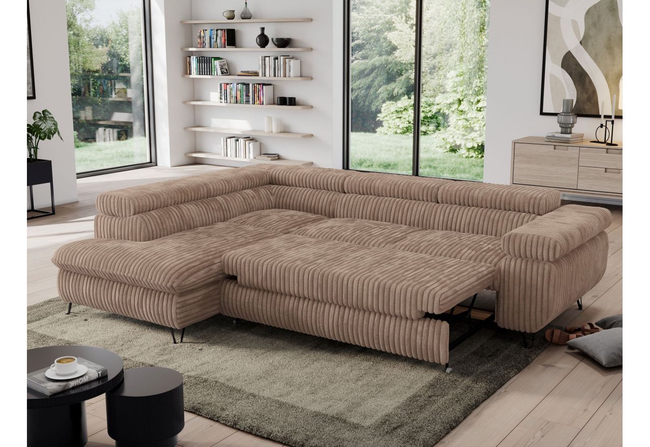 Narożnik PEDRO L - strona lewa - brązowy, sztruks