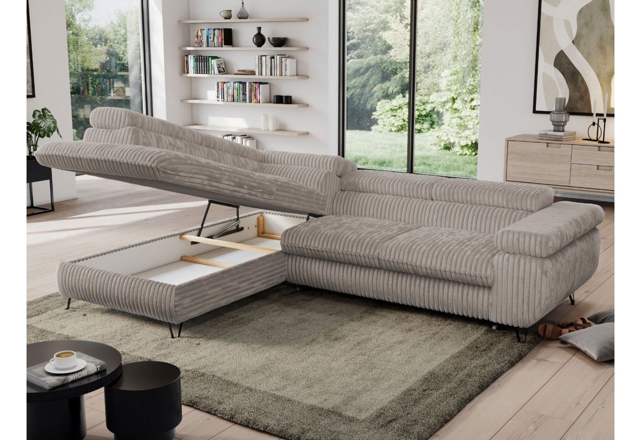 Narożnik PEDRO L - strona lewa - jasnobrązowy, sztruks