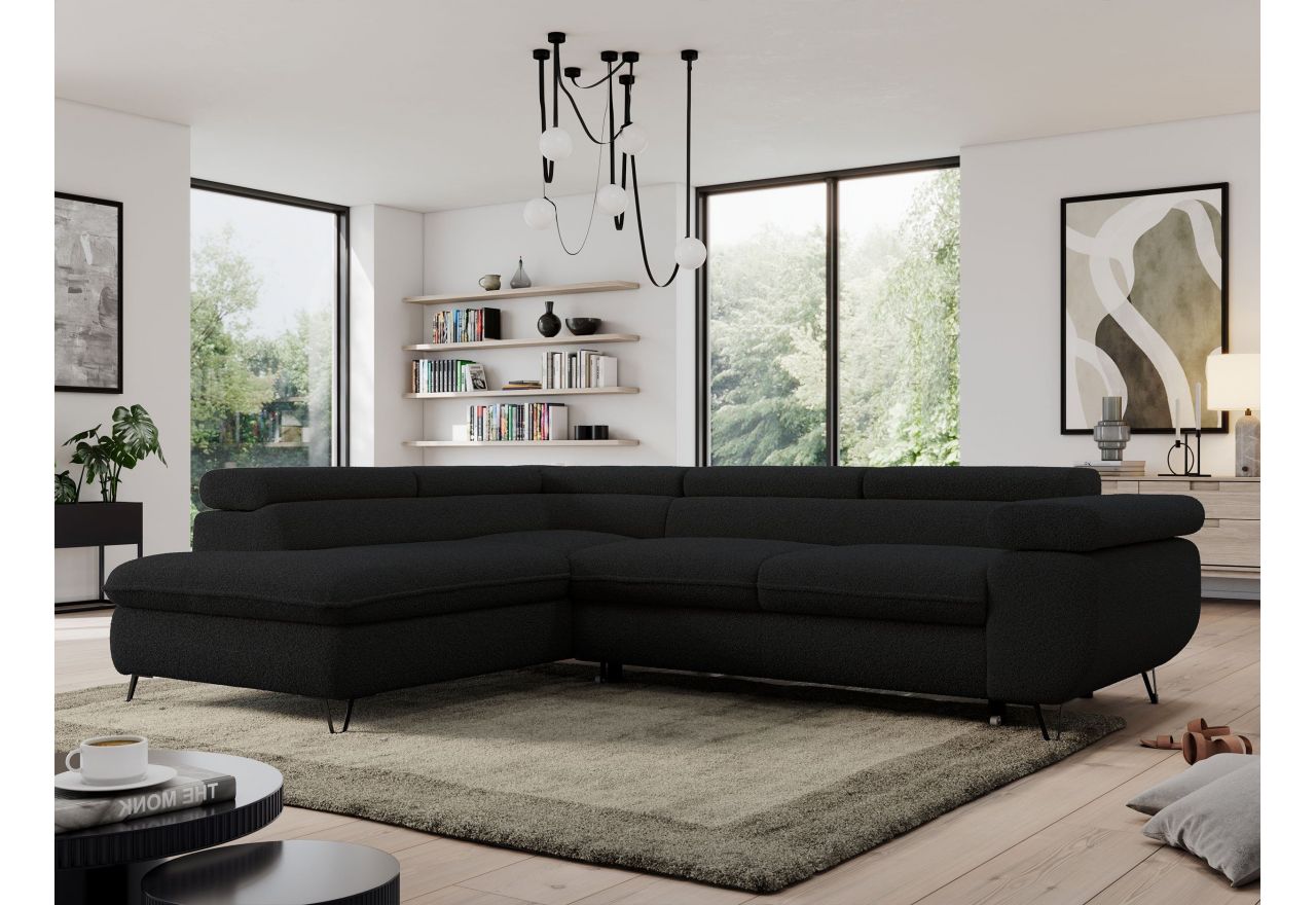 Narożnik PEDRO L - strona lewa - czarny, boucle