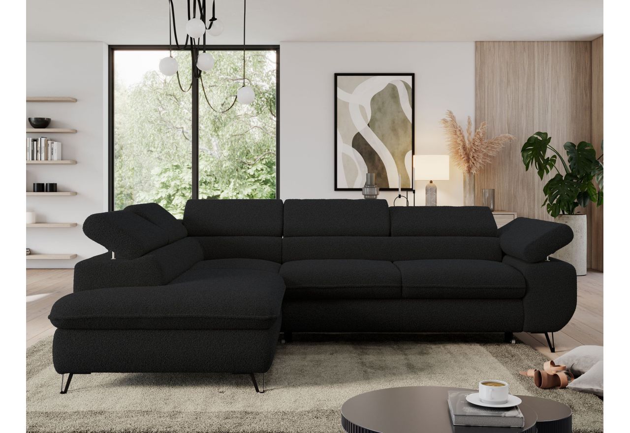 Narożnik PEDRO L - strona lewa - czarny, boucle