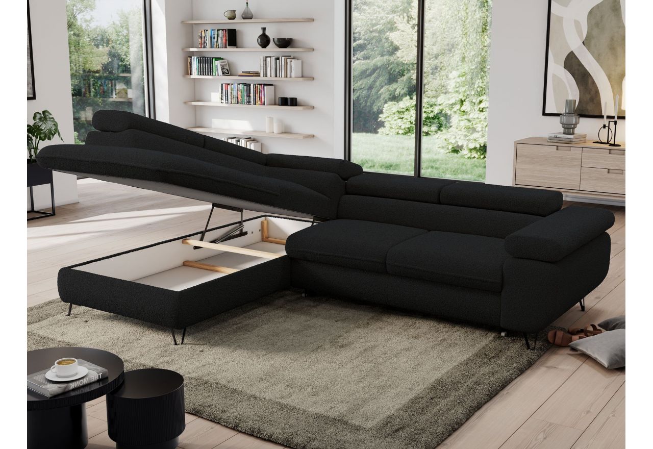 Narożnik PEDRO L - strona lewa - czarny, boucle