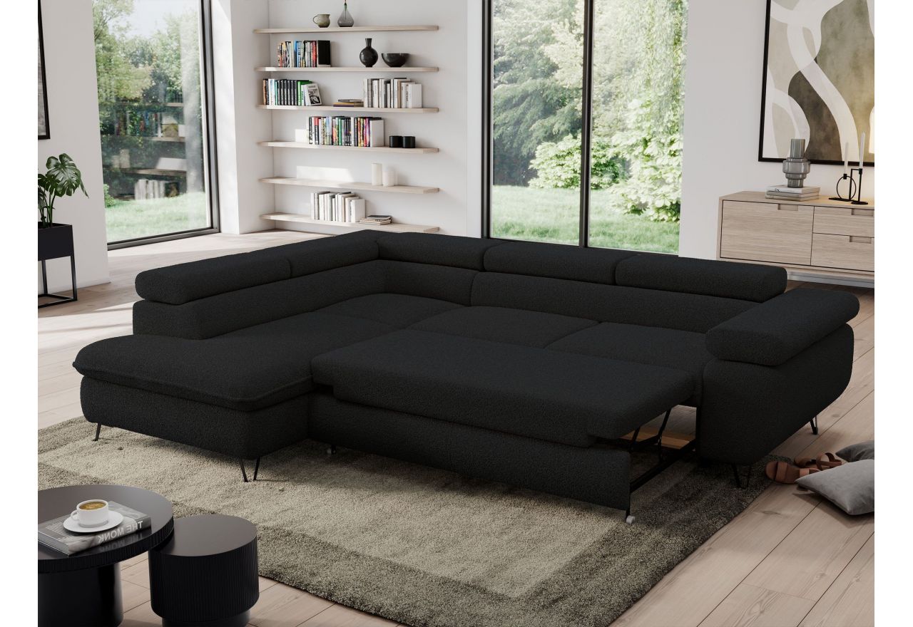 Narożnik PEDRO L - strona lewa - czarny, boucle