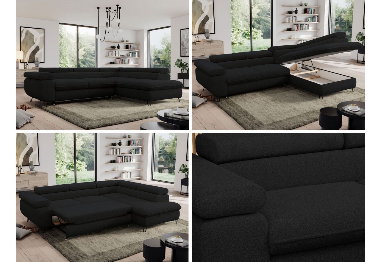 Narożnik PEDRO L - strona lewa - czarny, boucle