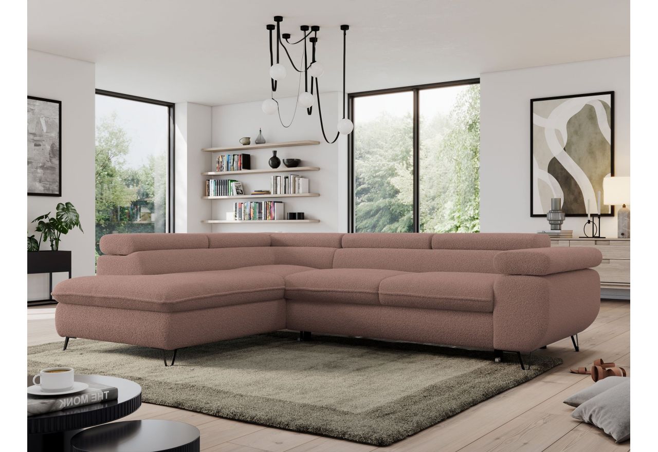 Narożnik PEDRO L - strona lewa - różowy, boucle