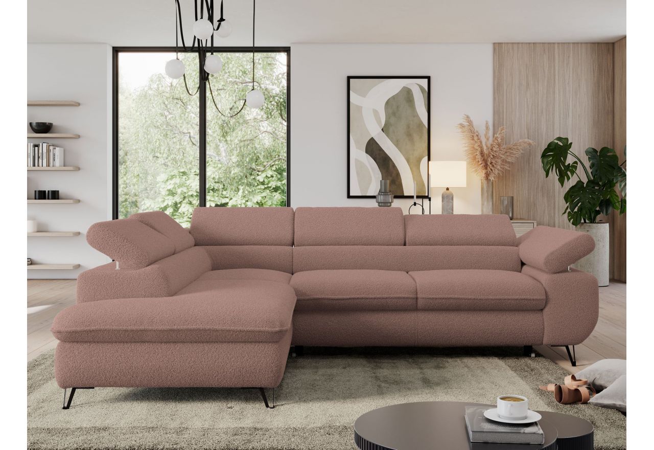 Narożnik PEDRO L - strona lewa - różowy, boucle