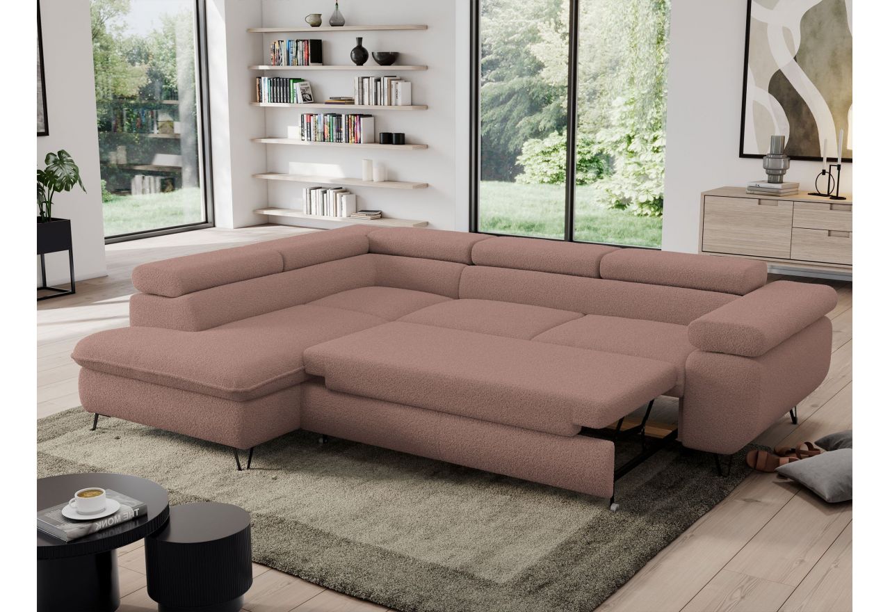 Narożnik PEDRO L - strona lewa - różowy, boucle