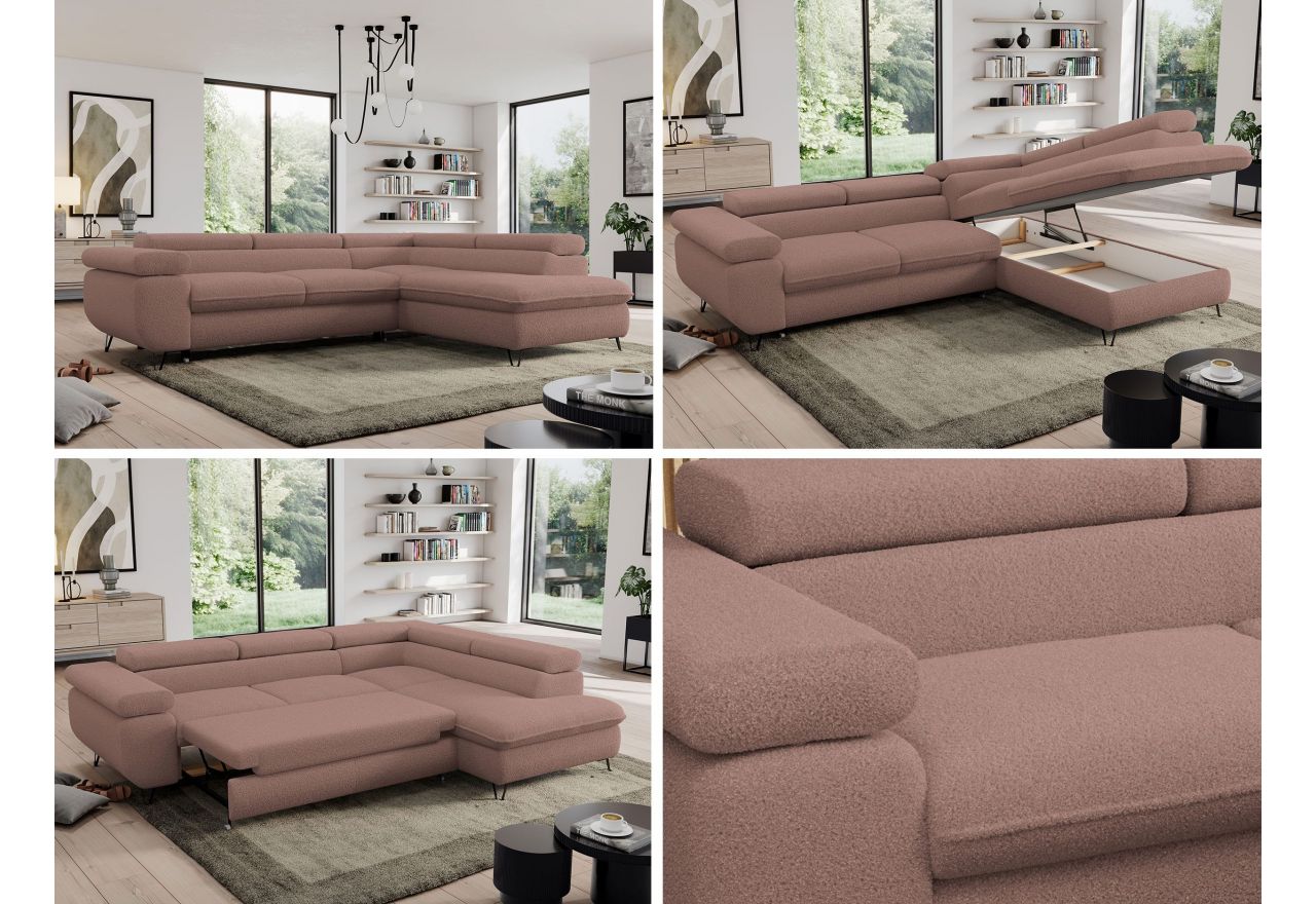 Narożnik PEDRO L - strona lewa - różowy, boucle