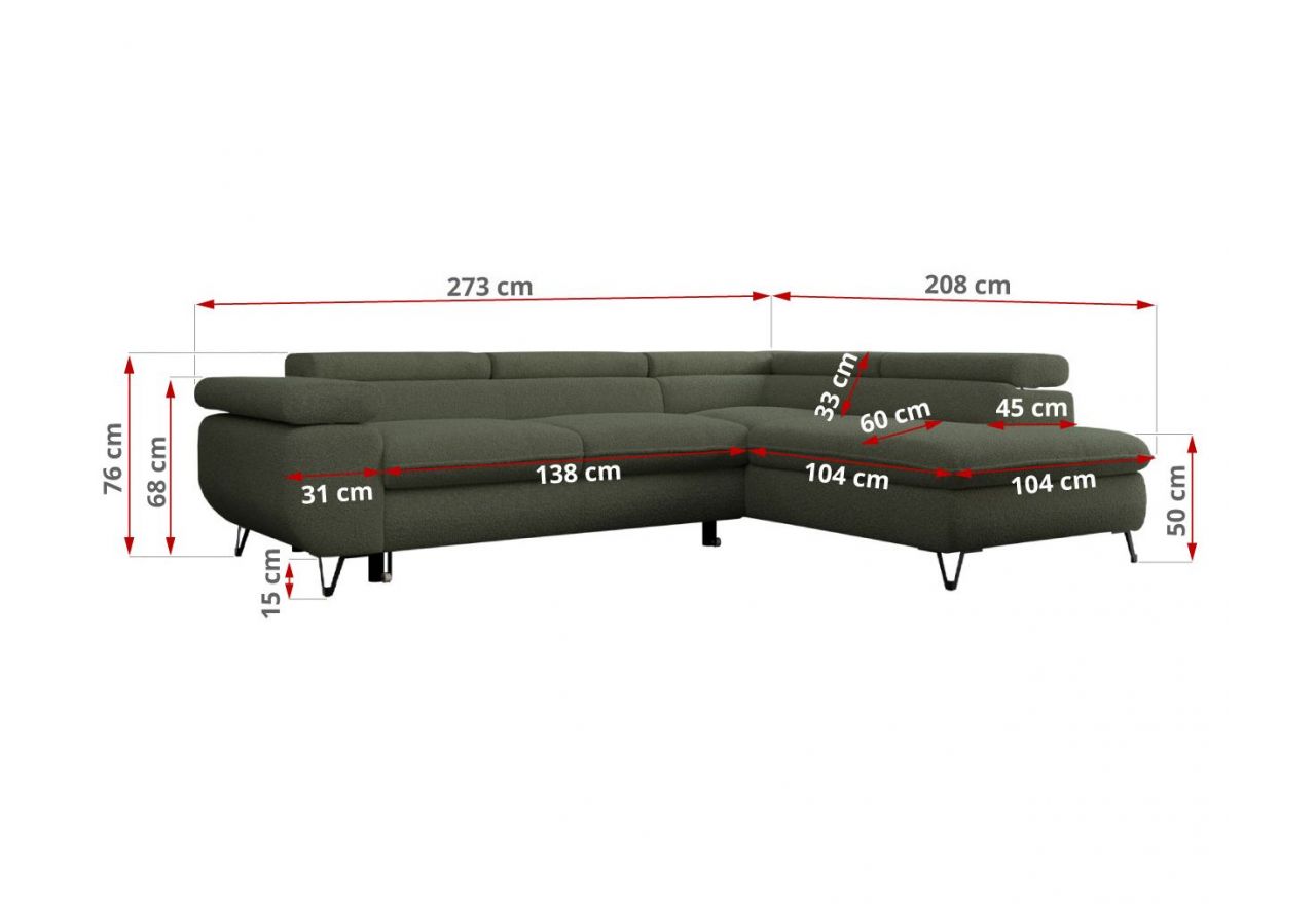 Narożnik PEDRO L - strona lewa - ciemnozielony, boucle